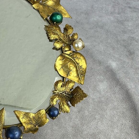 Vintage Gold Leaf Pearl Framed Small Mirror - Picture 2 of 8